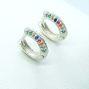 Argola click Prata 925 cravejada zircônias coloridas