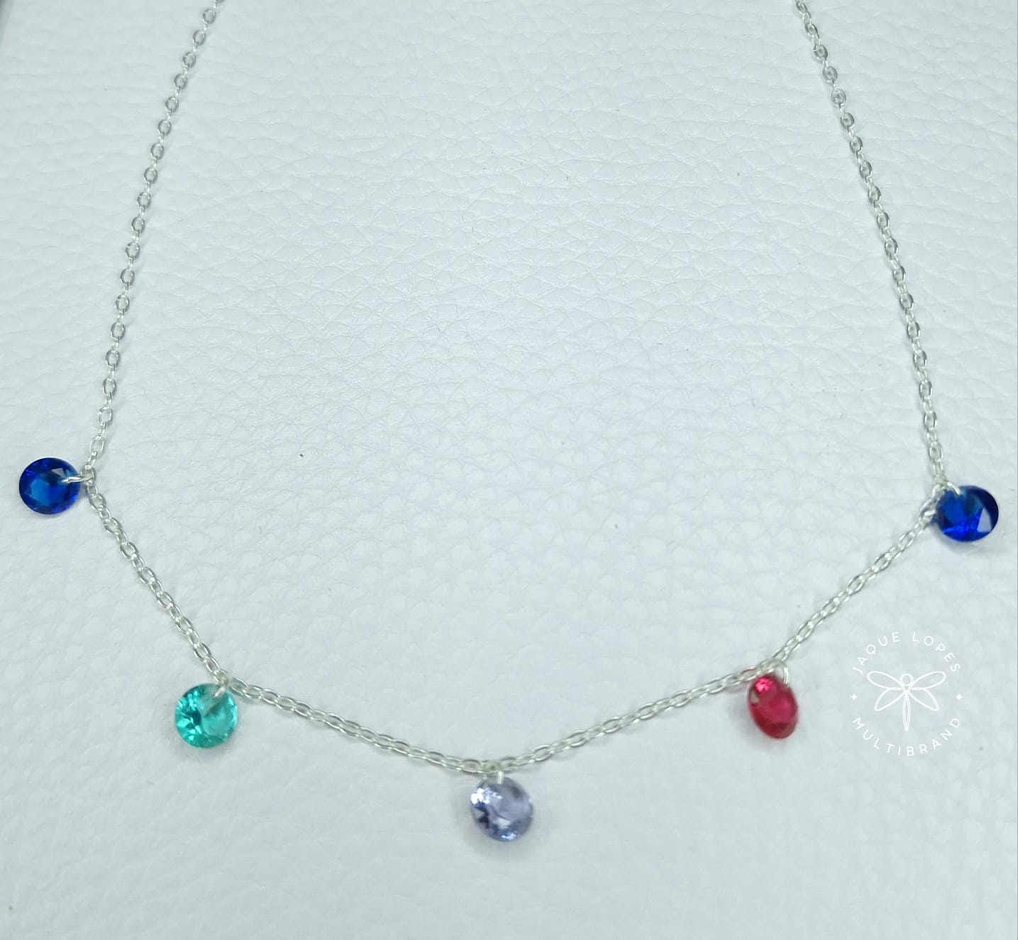 Chocker Prata 925 zircônias coloridas com extensor 5cm