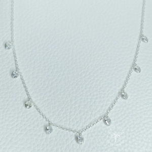 Chocker Prata 925 zircônias corações pendurados