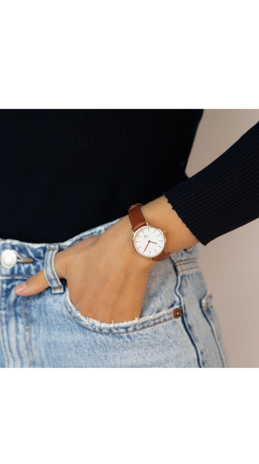 Relógio Feminino Marrom Pulseira de Couro Bronx Rosé Gold 32mm